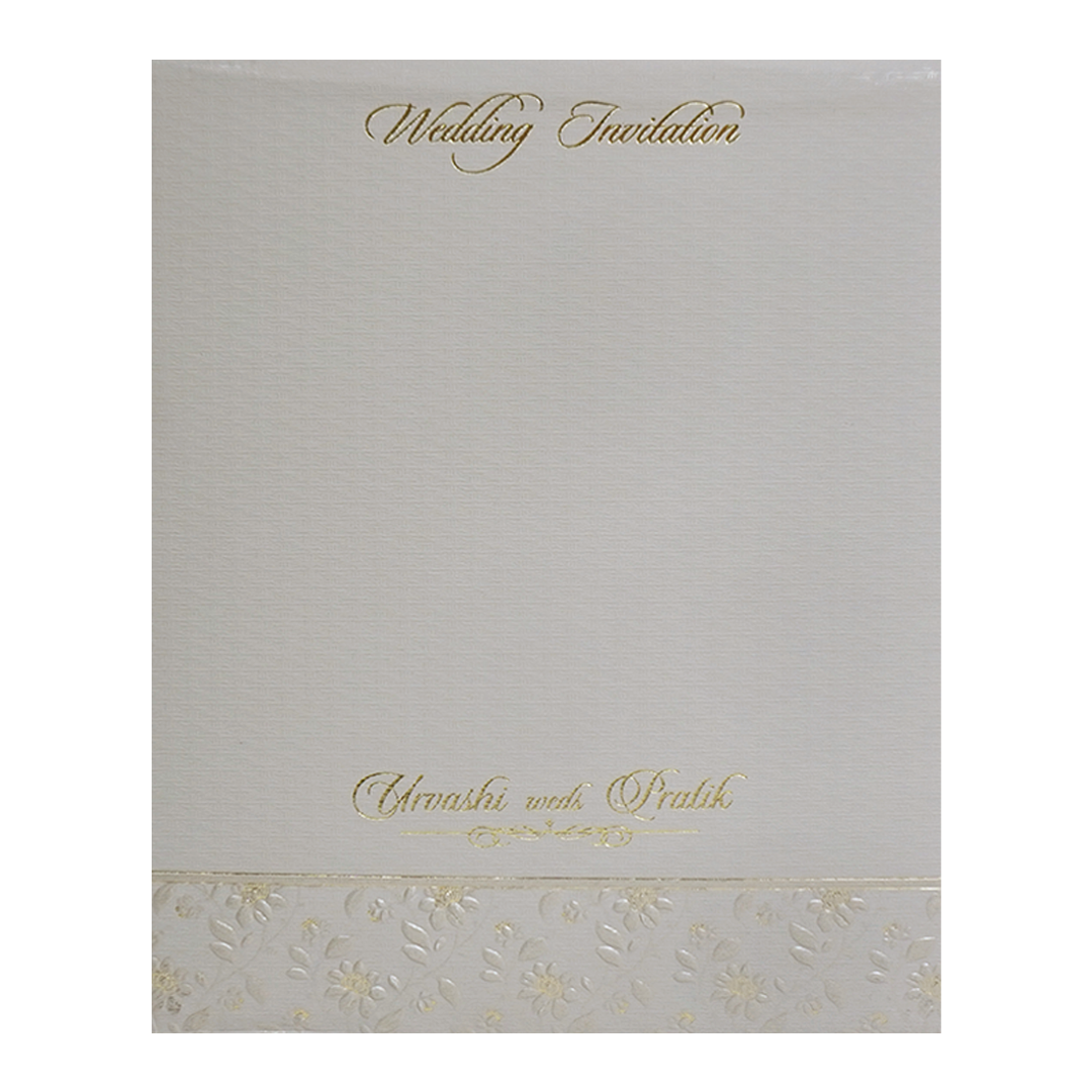 Grey Gold Floral Double Door Padded Wedding Card - KMMWD1115