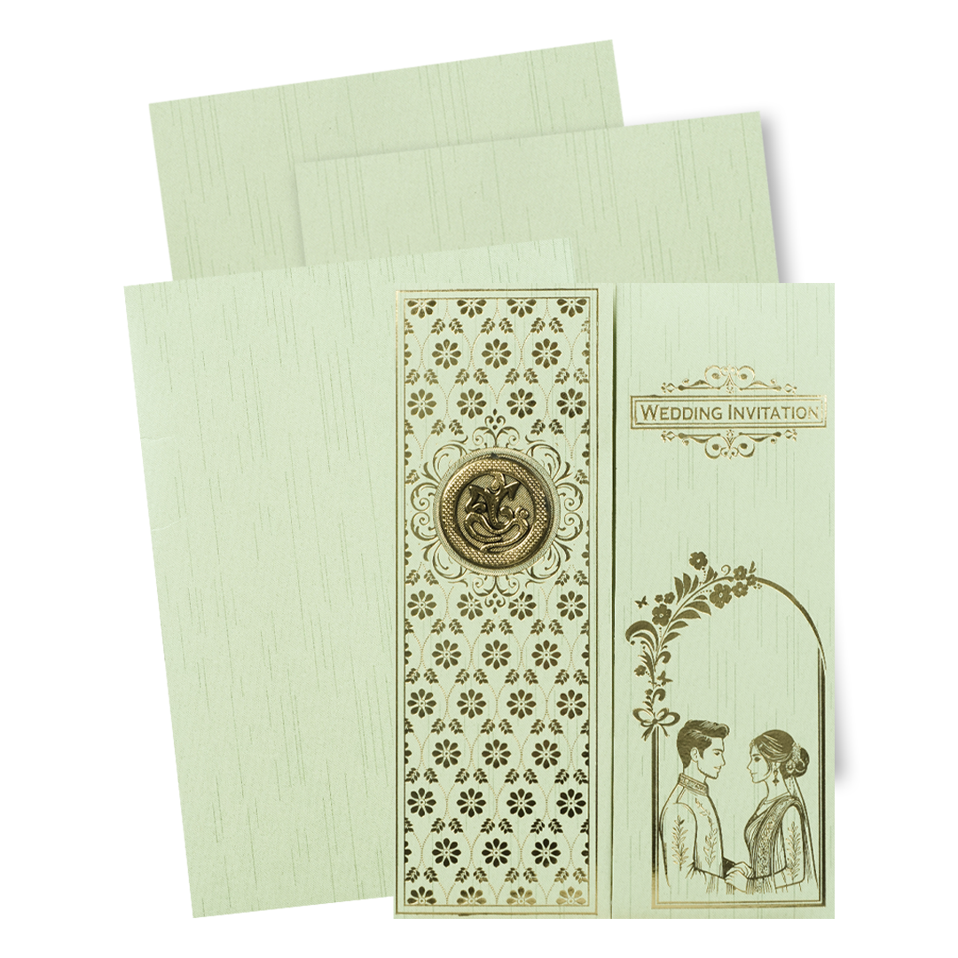 Green Ganesha Couple Gatefold Wedding Card-KNKR043N