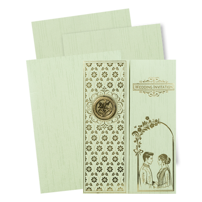 Green Ganesha Couple Gatefold Wedding Card-KNKR043N