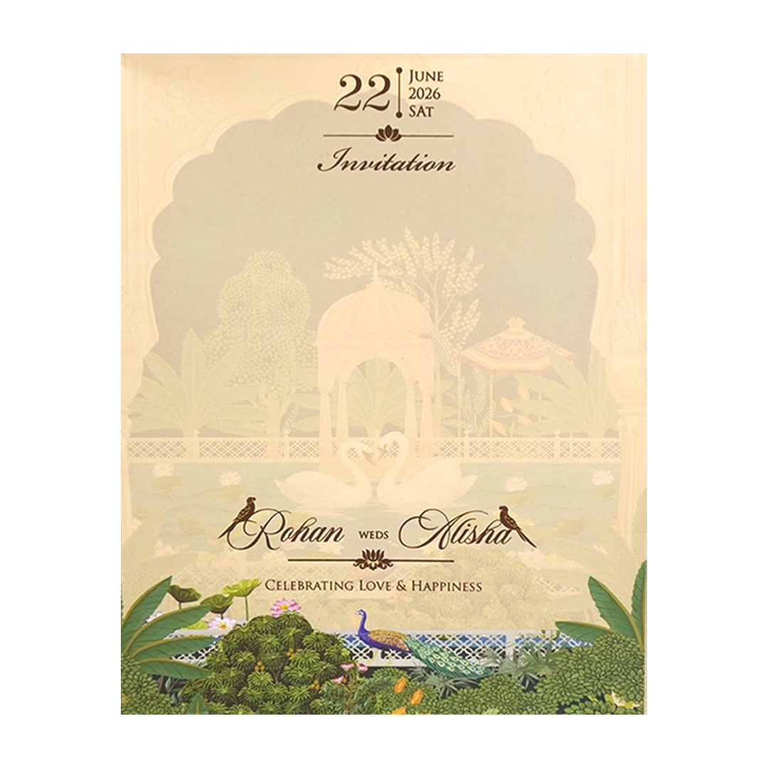 Cream Floral Garden Wedding Card - KFR14300