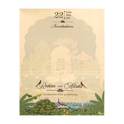 Cream Floral Garden Wedding Card - KFR14300