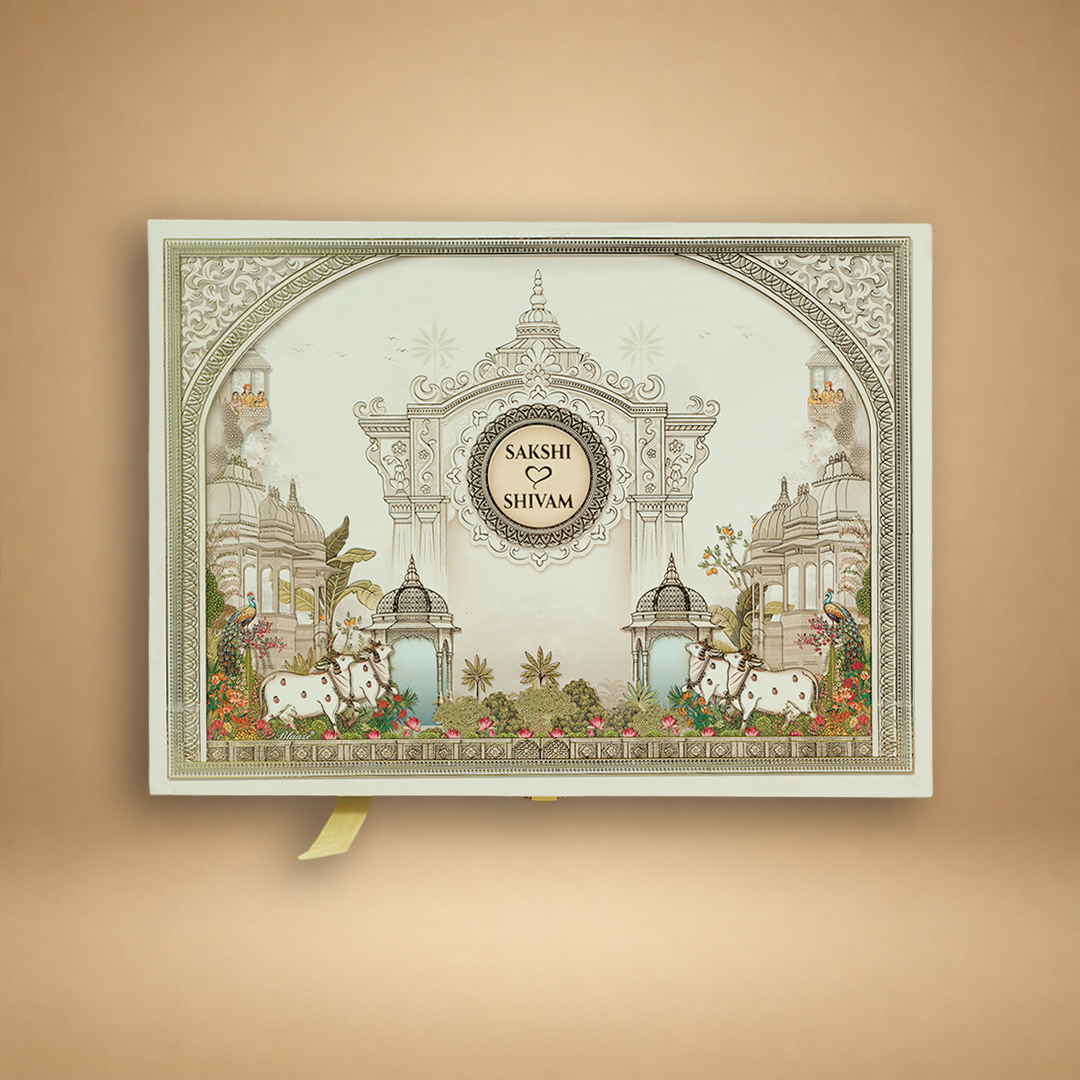 White Palace Luxury Wedding Invitation Box - KSBMD060