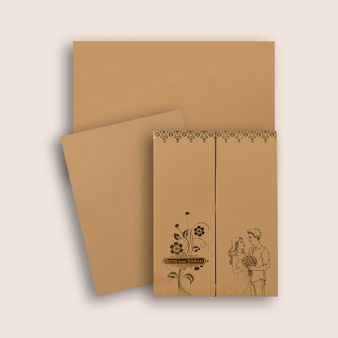 Pastel Orange Bride Groom Wedding Invitation Card - KNRR8707B