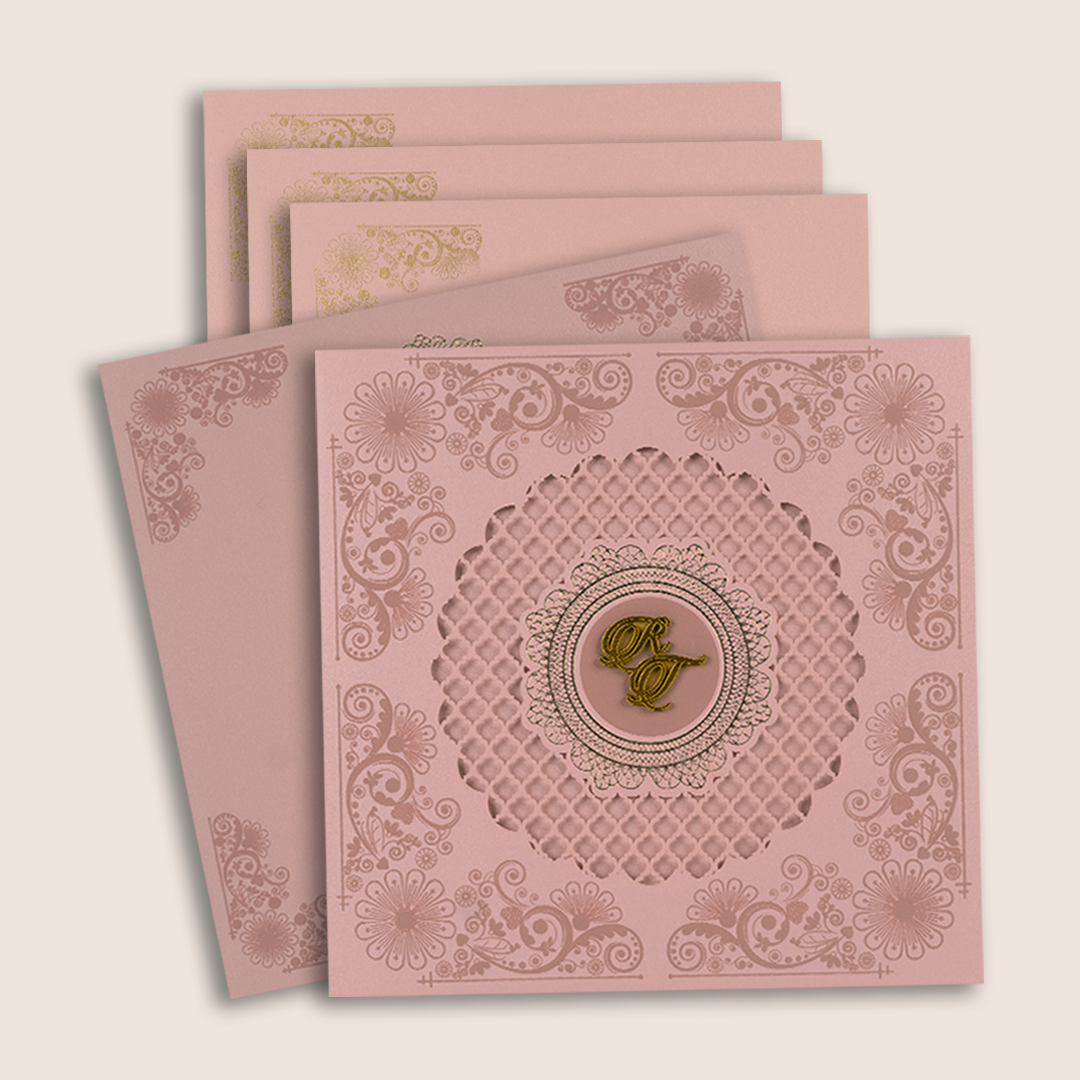 Pink Embossed Floral Laser cut Padded Invitation card - KPR023300