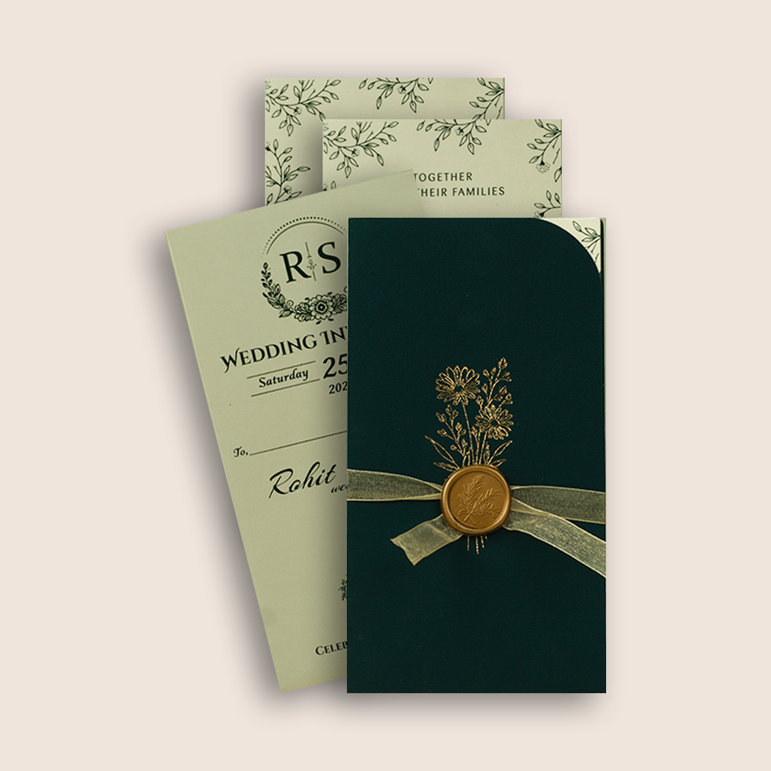 Teal Green Floral Wedding Card - KJP25260