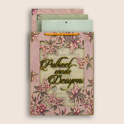 Lavender Floral MDF Laser Cut Marriage Invitation Card - KJTS1716