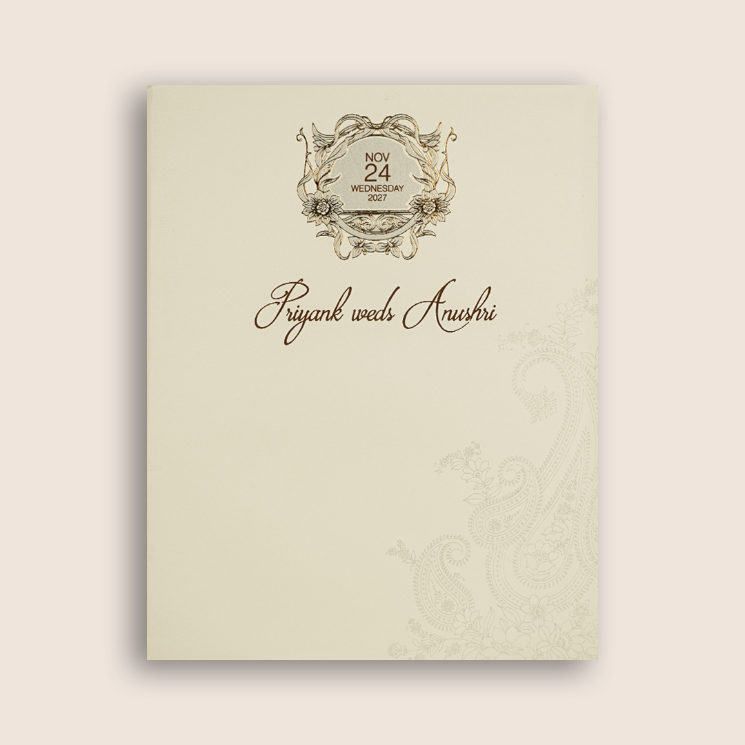 Light Ivory Floral Padded Wedding Card - KPR010190