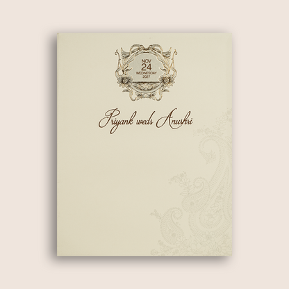 Light Ivory Floral Padded Wedding Card - KPR010190