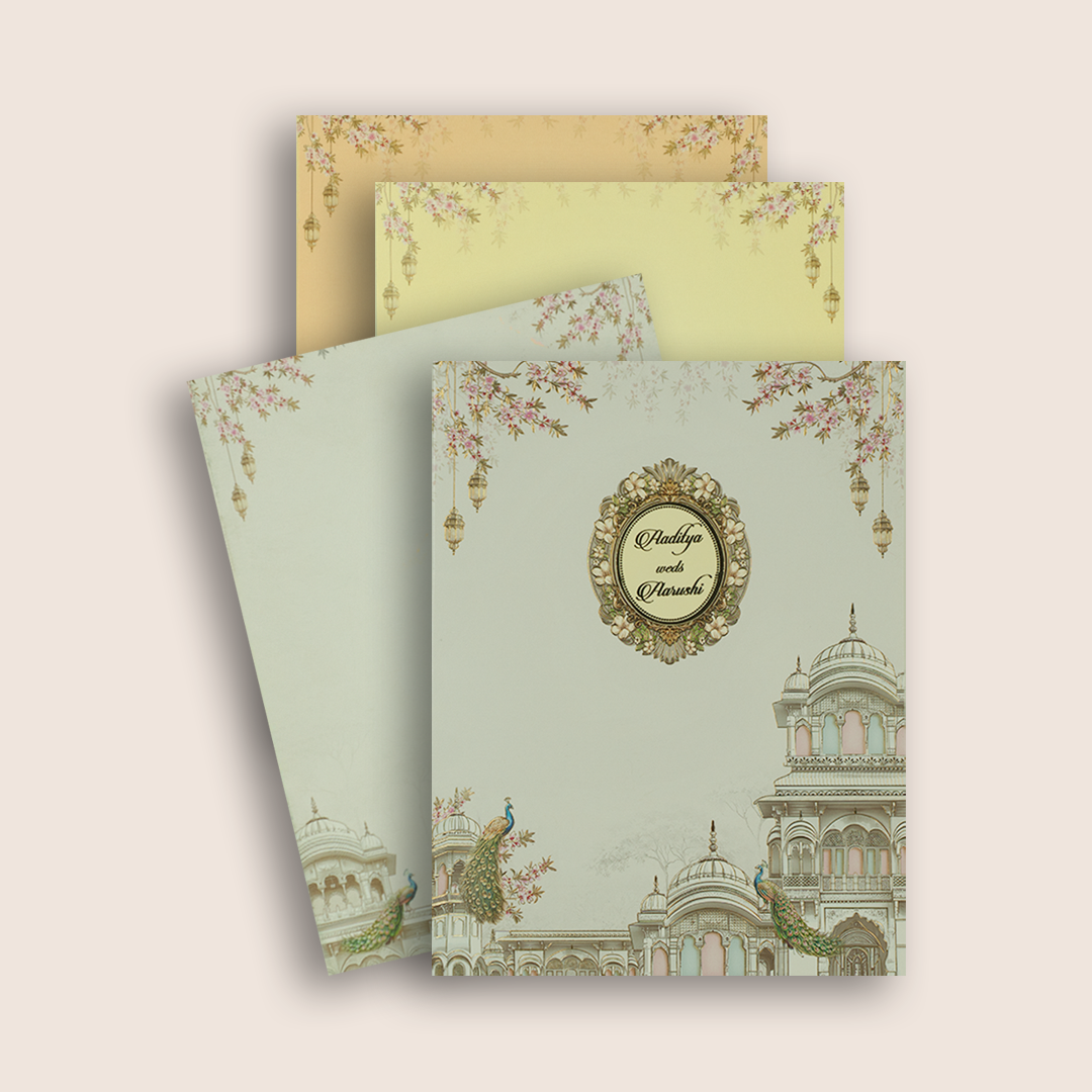 Grey Floral Palace Wedding Card - KAA05040