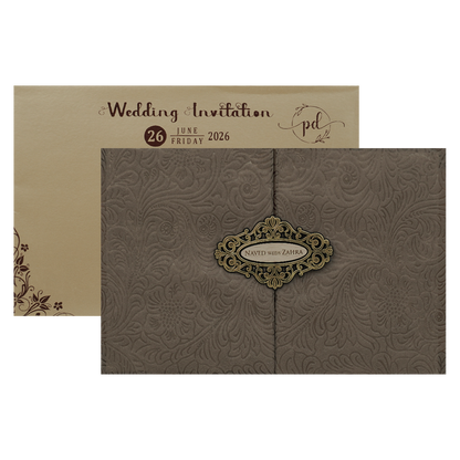 Brown Embossed Padded Wedding Card-KJTS1851