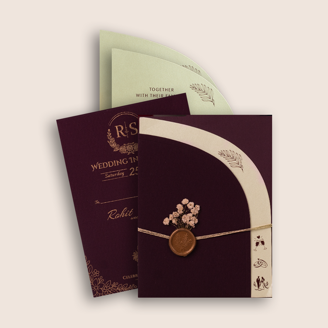 Wine Floral Laser Cut  Invitation Card - KJP25130