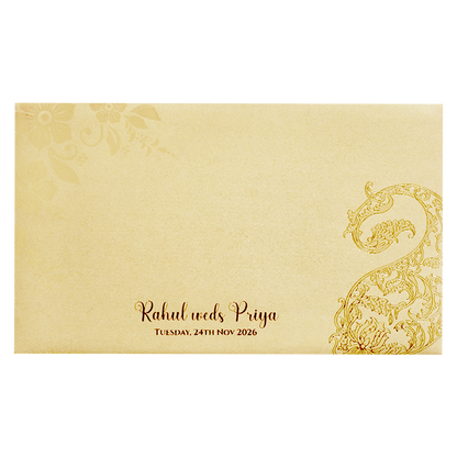 Light Yellow Gold Embossed Paisley Wedding Invitation Card-KPR06380