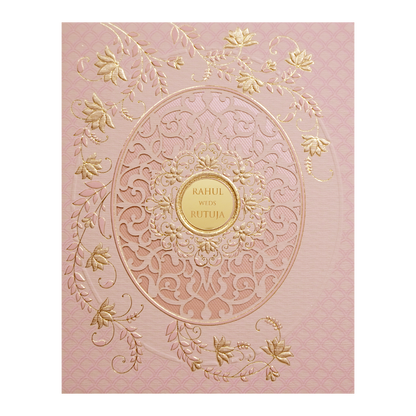 Pink Gold Lasercut Floral Padded Wedding Card -KMMWD1119