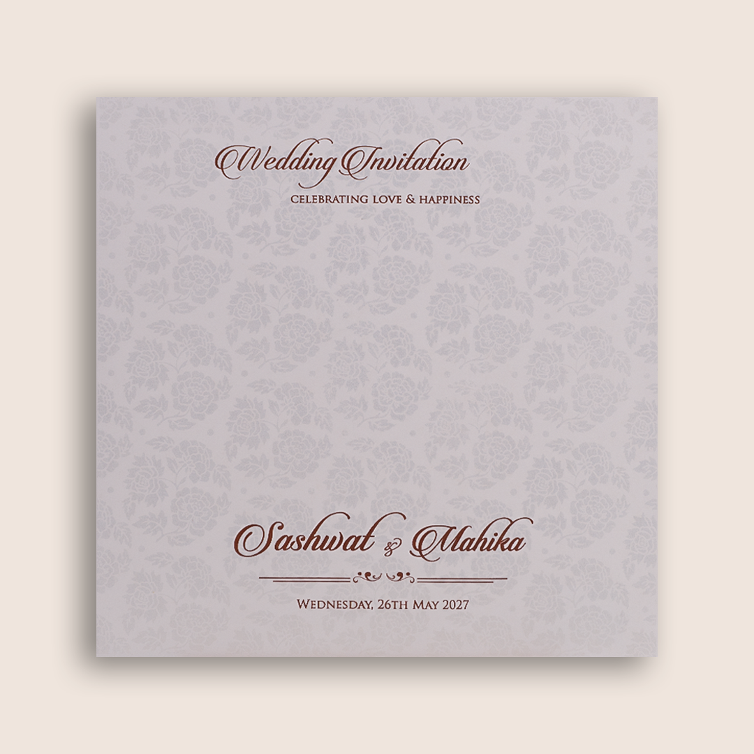 White Embossed Floral Padded Wedding Card - KRE29100
