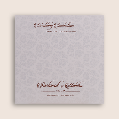 White Embossed Floral Padded Wedding Card - KRE29100