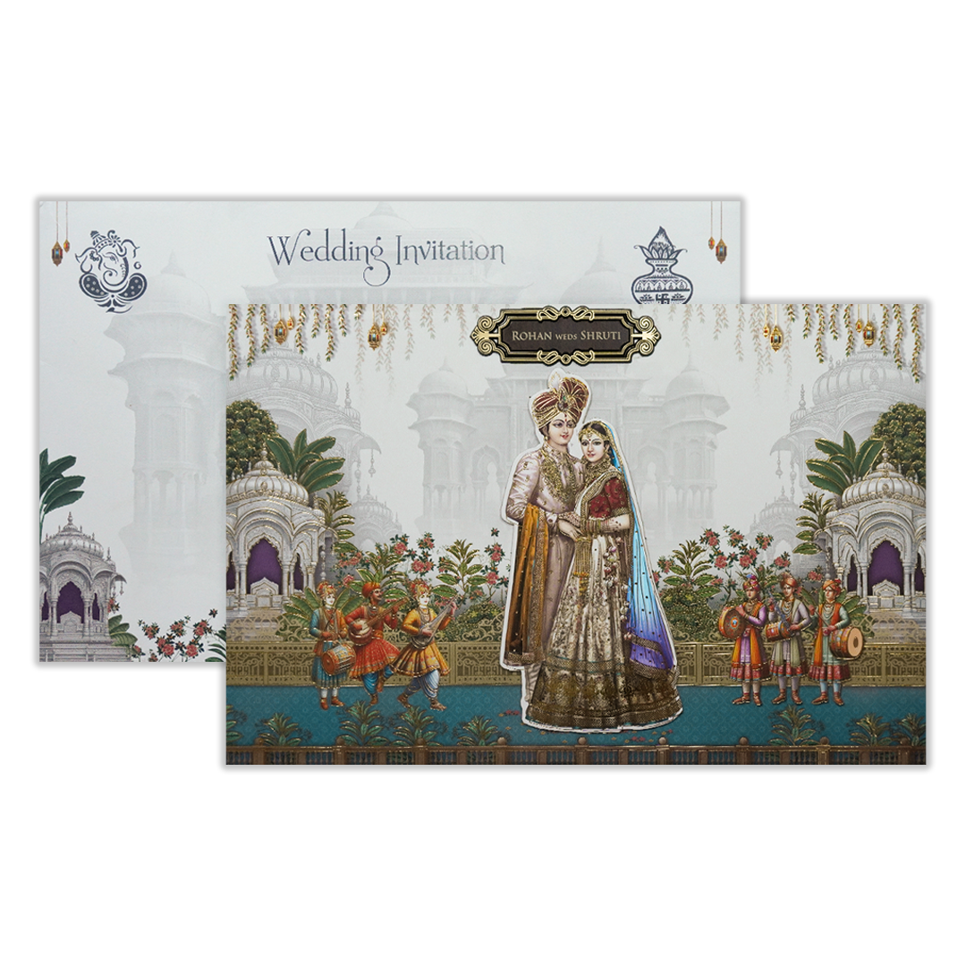 White Palace Bride Groom Padded Wedding Card-KSH72080