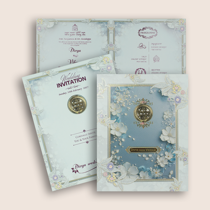Pastel Blue Floral Wedding Invitation Card - KNKN6323