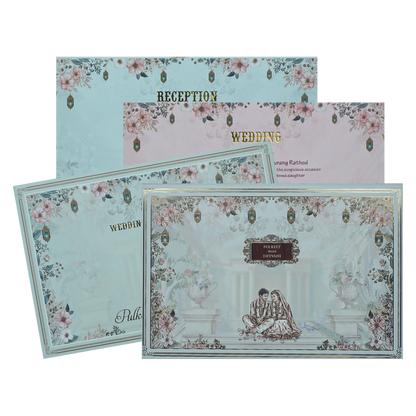 Check out Blue Couple Floral Padded Wedding Card at best price.✅WhatsApp Support ✅Express Delivery.|King of cards.