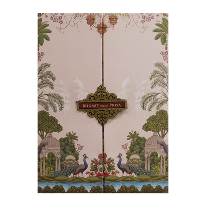 Pink Peacock Palace Padded Wedding Card- KSH72590