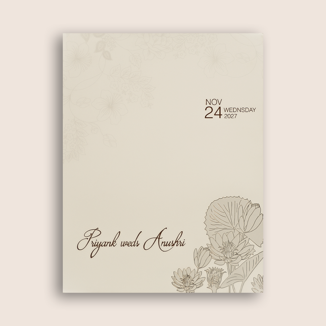 White Embossed Floral Padded Wedding Card - KPR010160