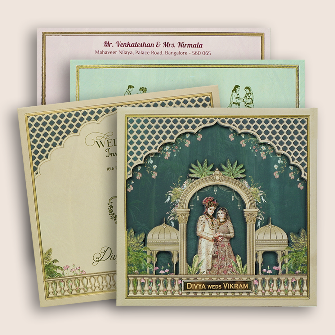 Navy Blue Laser-cut Bride Groom Wedding Card - KNAM4902