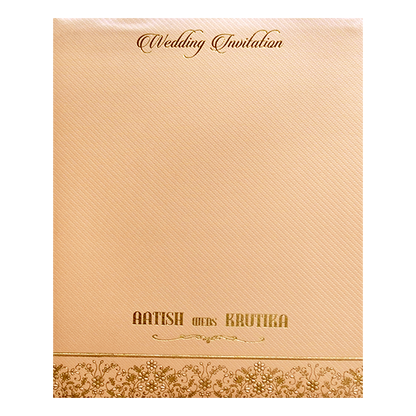 Orange Gold Embossed Floral Padded Wedding Card-KMMWD1136