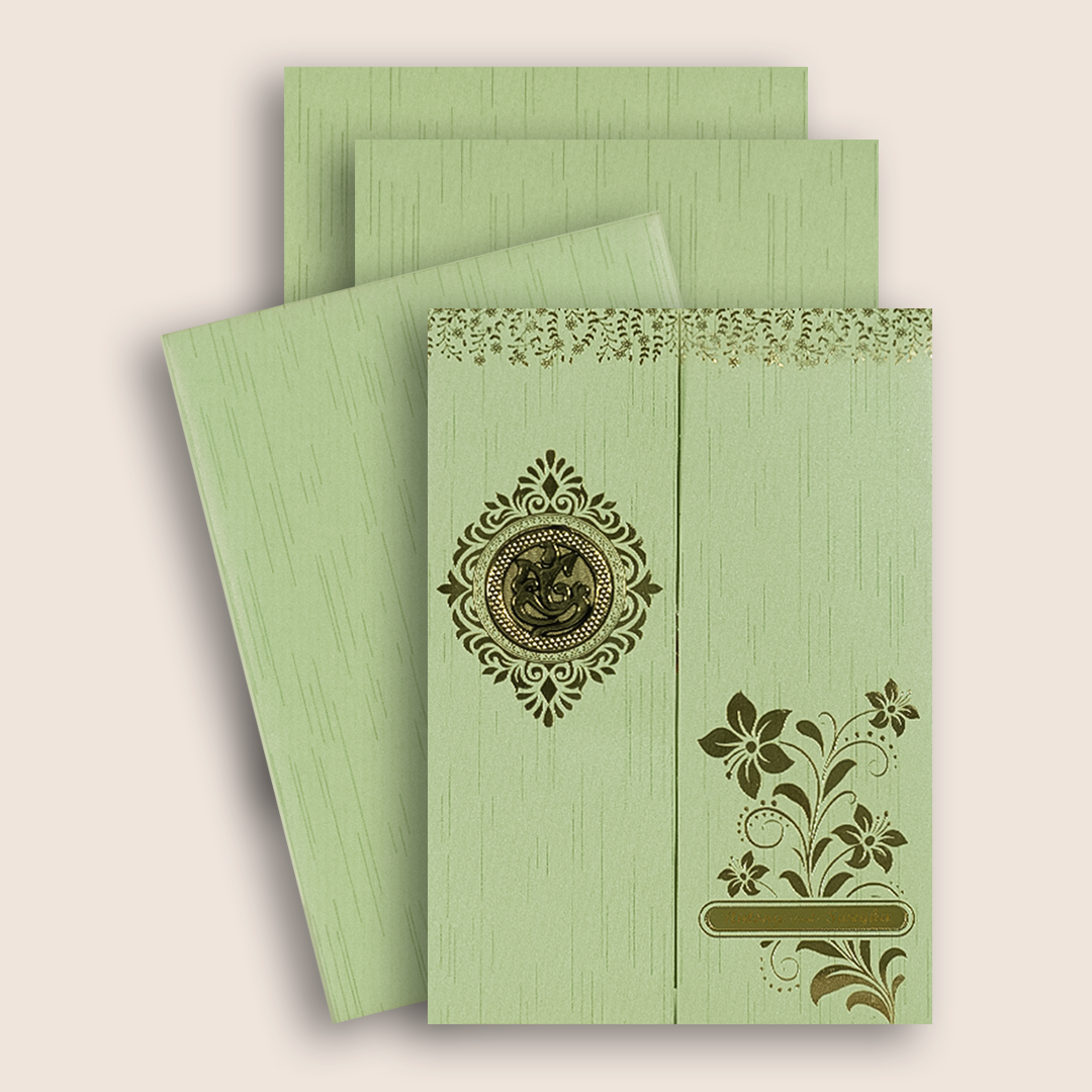 Green Gold Floral Door Style Wedding Card - KNKR049GN