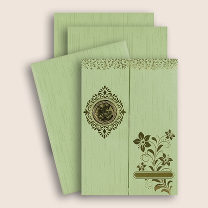 Green Gold Floral Door Style Wedding Card - KNKR049GN