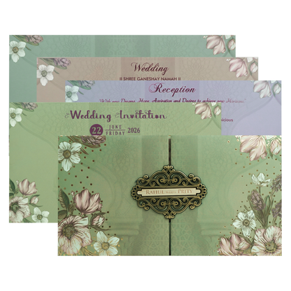 Green Floral Padded Wedding Card-KJTS1712