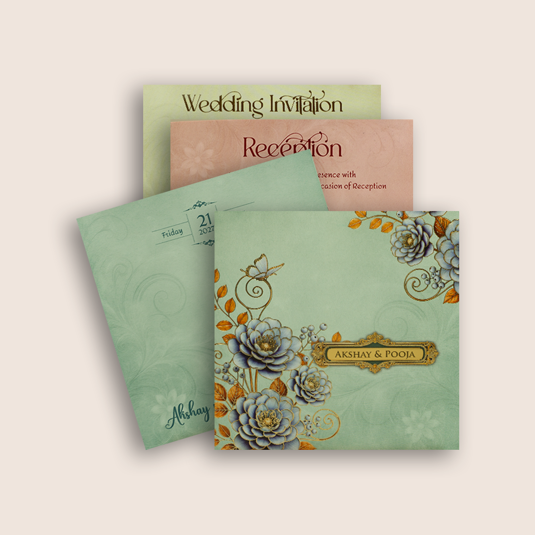 Pastel Blue Floral Wedding Card - KPR07150