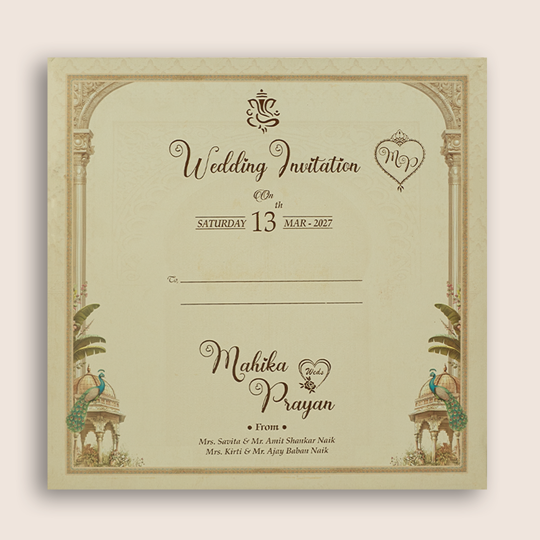 Cream Floral Padded Door Style Invitation Card - KSH73500