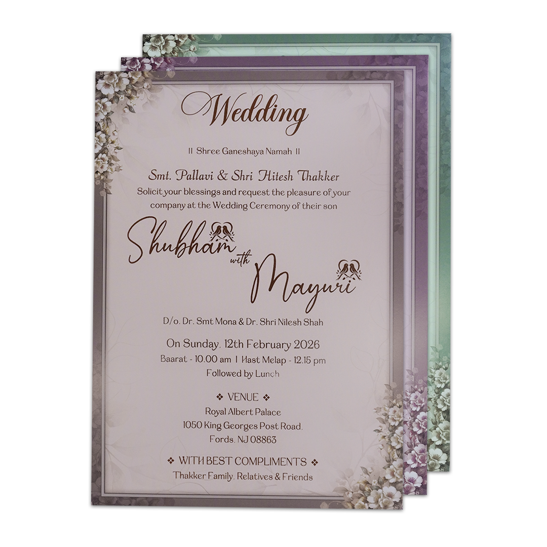 Beige Floral Padded Wedding Card-KSH72550