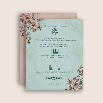 Cream Floral Embossed Padded Wedding Card - KPR07300