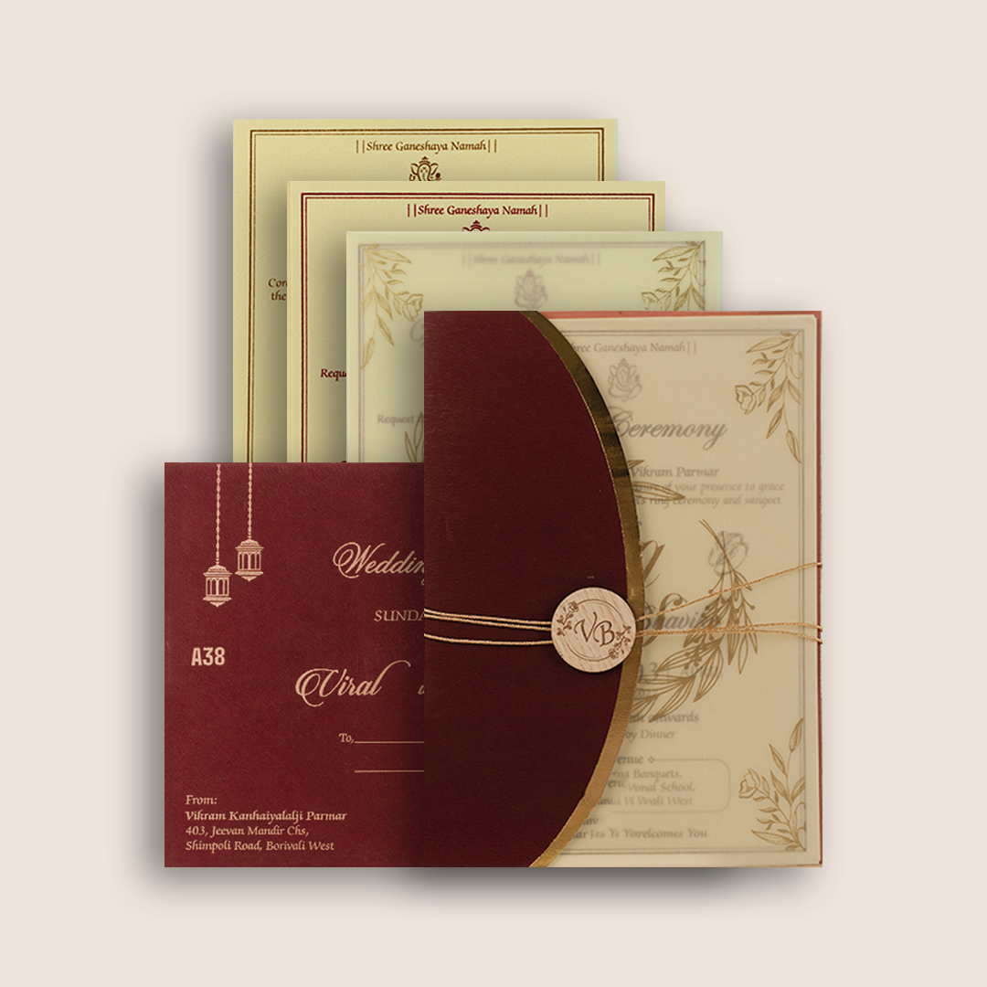 Maroon Floral Laser Cut Marriage Invitation - KMARA380