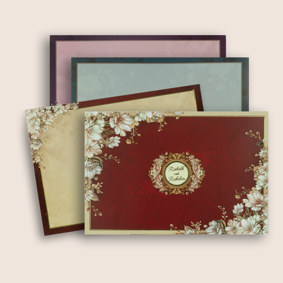 Maroon Floral Premium Wedding Card - KAA05300