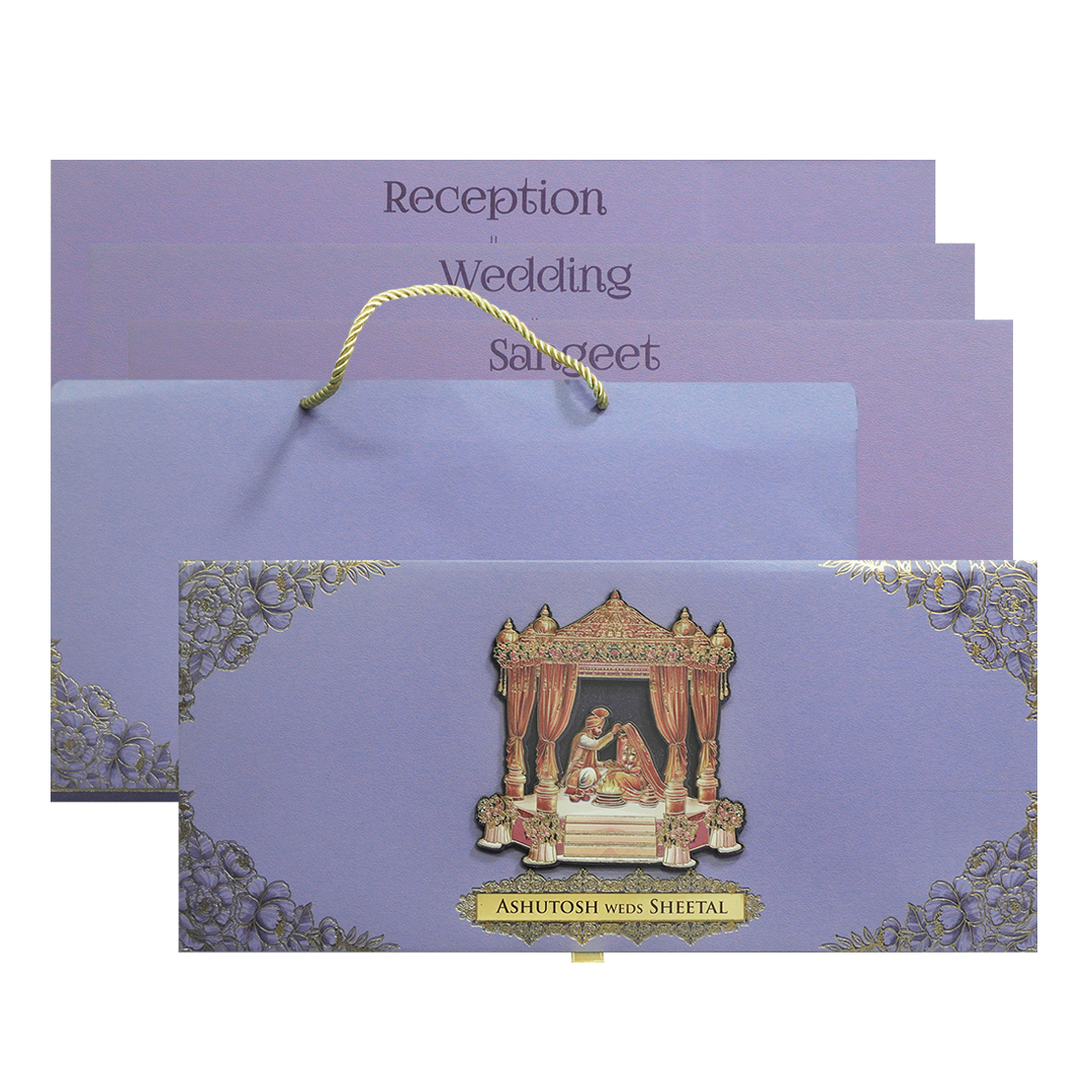 Purple Mandap Padded Wedding Card-KPR24880