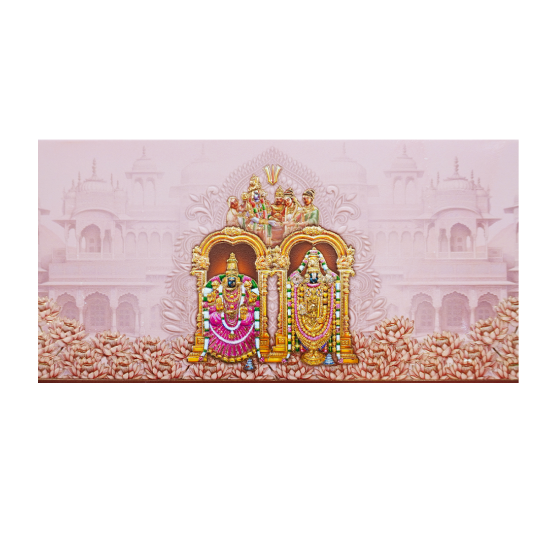 Pink Gold Embossed Balaji Padmavathi Wedding Invitation Card-KPR06490