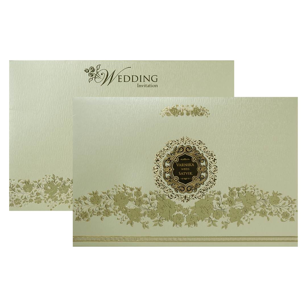 Pastel Green Gold Floral Padded Wedding Card-KSSC2380