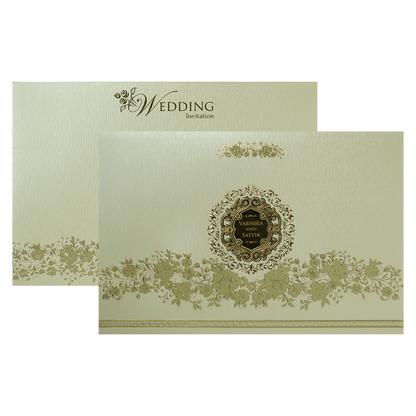 Pastel Green Gold Floral Padded Wedding Card-KSSC2380