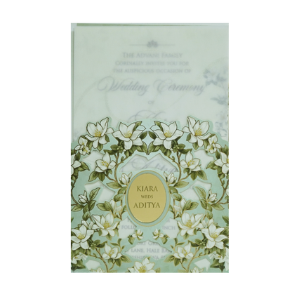 Green Magnolia Floral Laser-Cut Wedding Card-KFR15240
