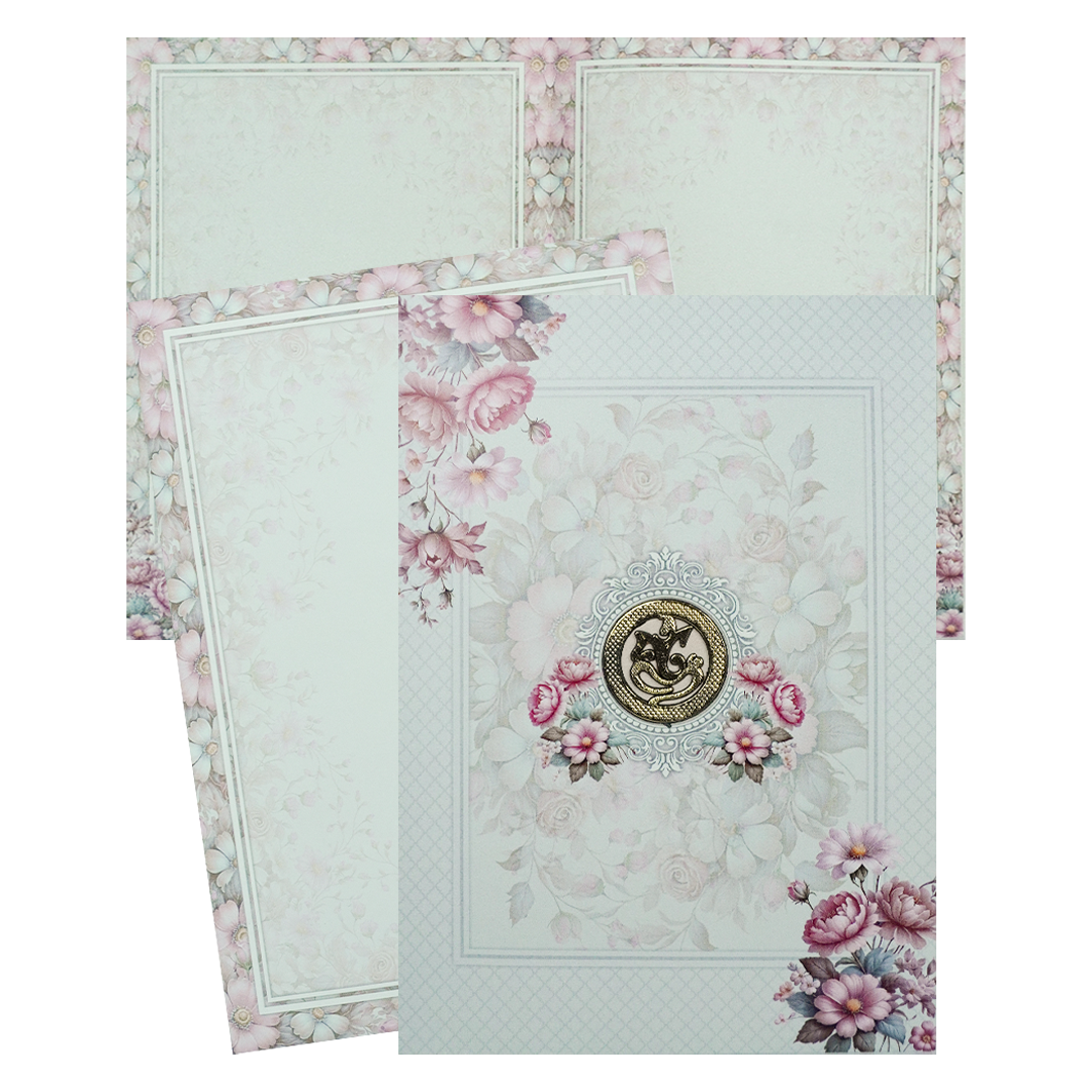 Blue Floral Patterned Wedding Card-KNEP1610