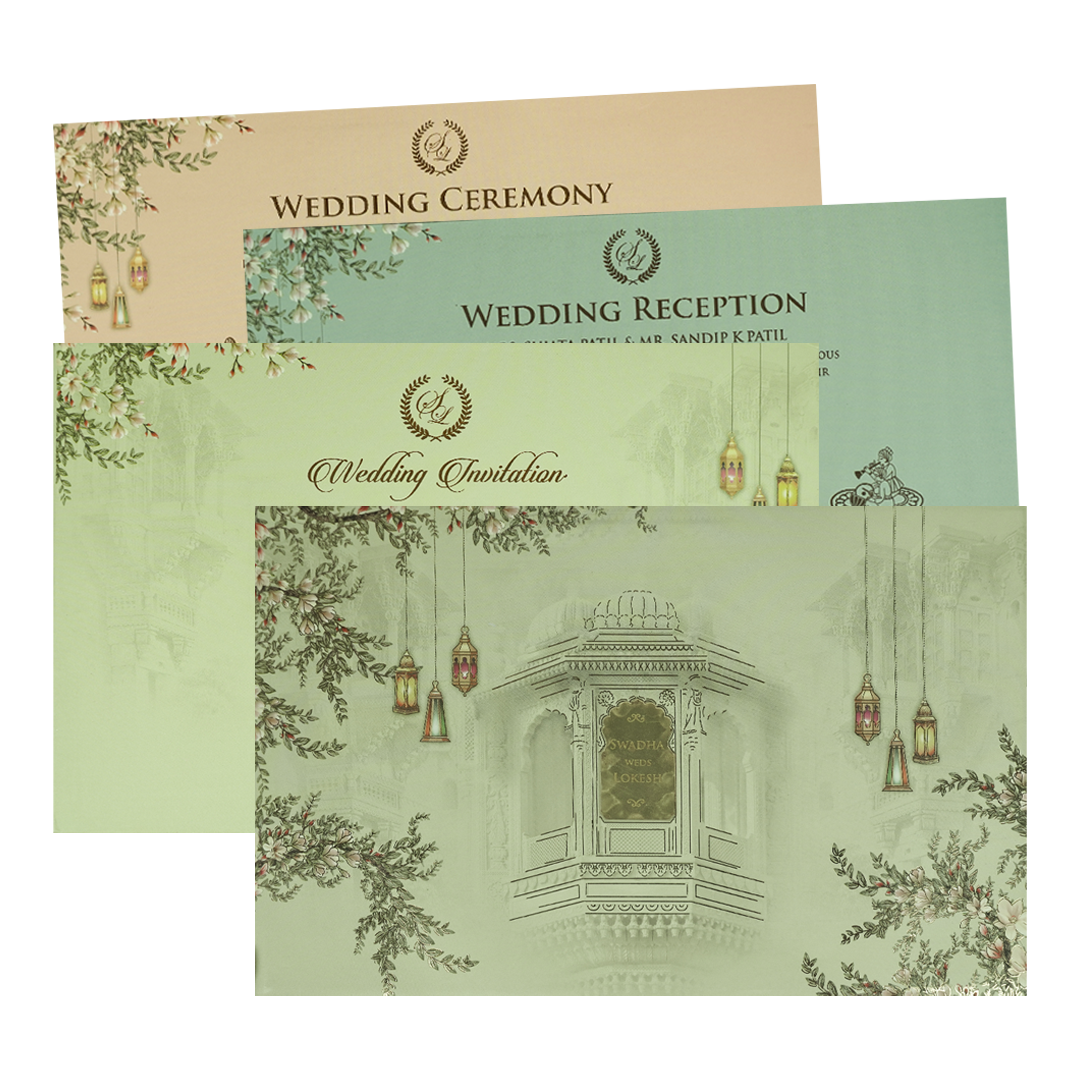 Pista Green Palace Padded Wedding Card-KRE27170