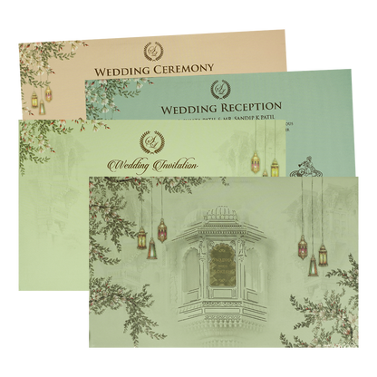 Pista Green Palace Padded Wedding Card-KRE27170