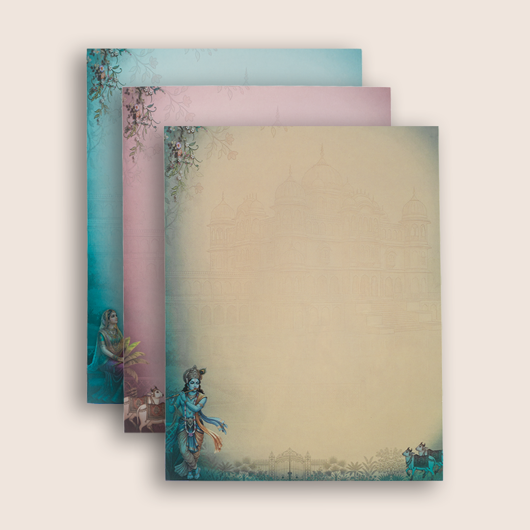 Blue Radha Krishna Padded Wedding Card -  KAA05710