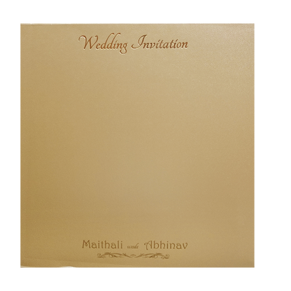 Metalic Gold Laser Cut Palace Padded Wedding Card-KMMWD1129