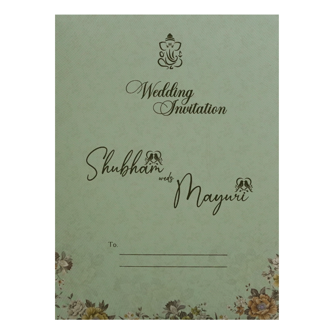 Green Floral Padded Wedding Card - KSH72580
