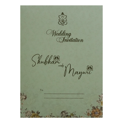 Green Floral Padded Wedding Card - KSH72580