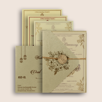 Cream Floral Laser Cut Marrige Invitation - KMARA521