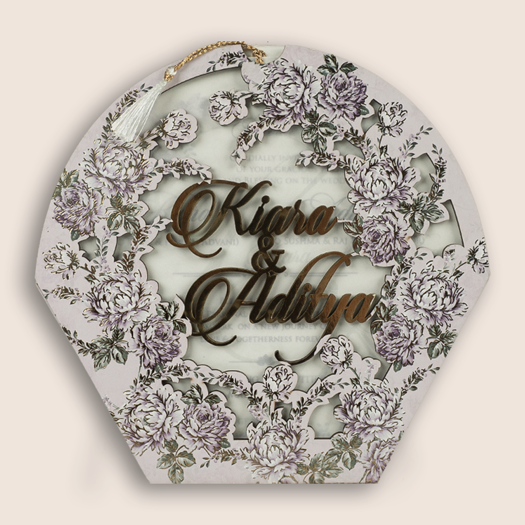 Lavender Floral MDF Laser Cut Wedding Card - KFR17150