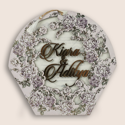 Lavender Floral MDF Laser Cut Wedding Card - KFR17150